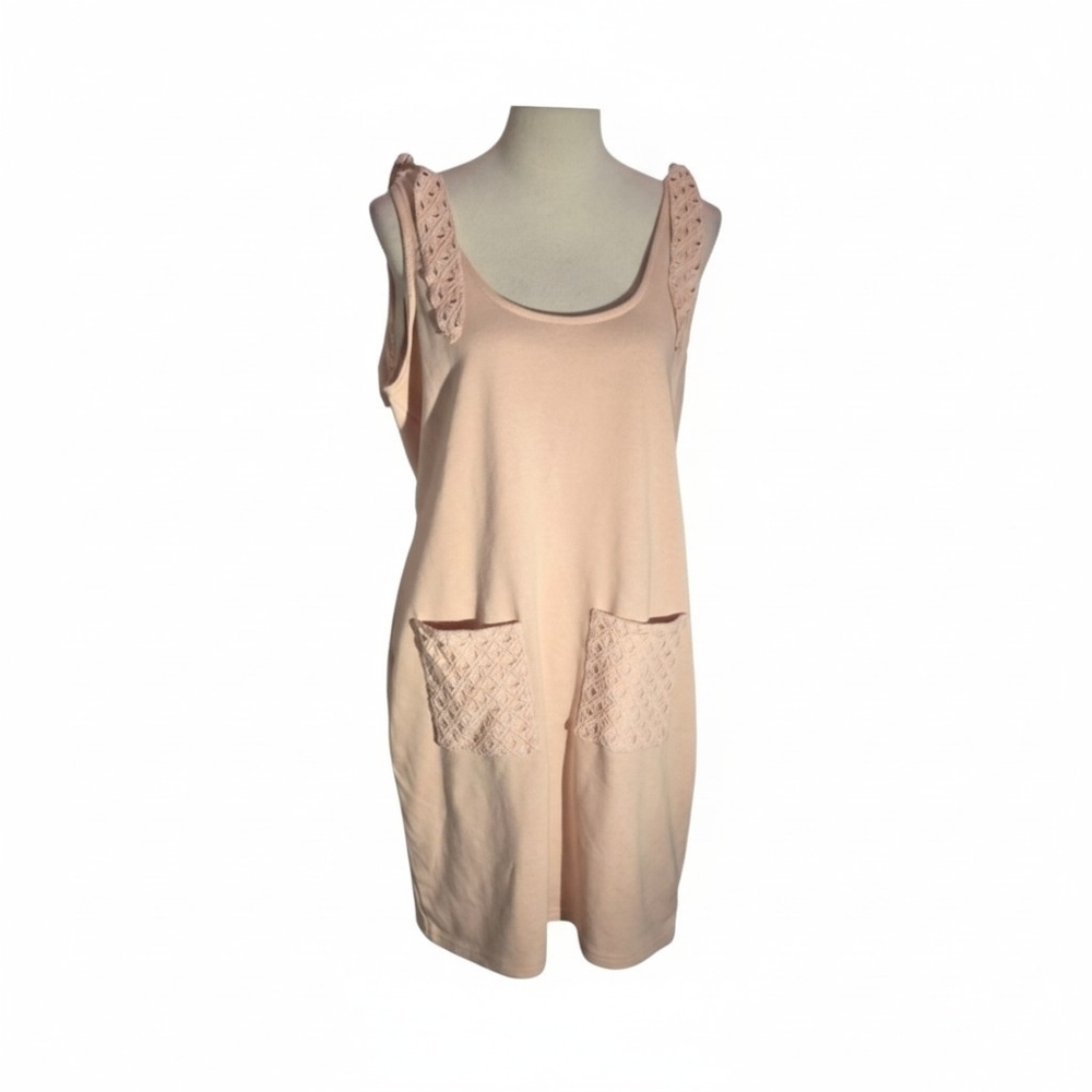 Venus Light Peach Romper Dress Sleeveless Shoulder Ties Front Pockets Women L